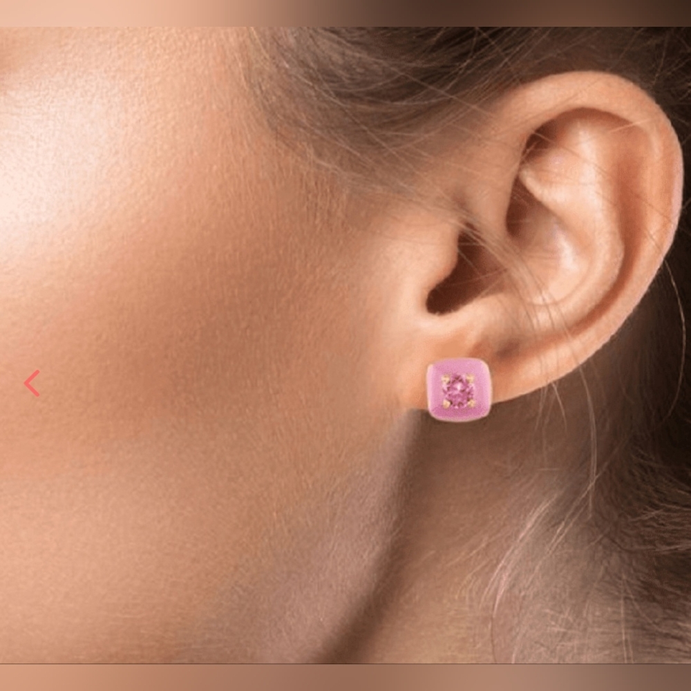 Kenneth Jay Lane Womens CZ And Ceramic Stud Earrings. Beautiful Pink On Pink. NW